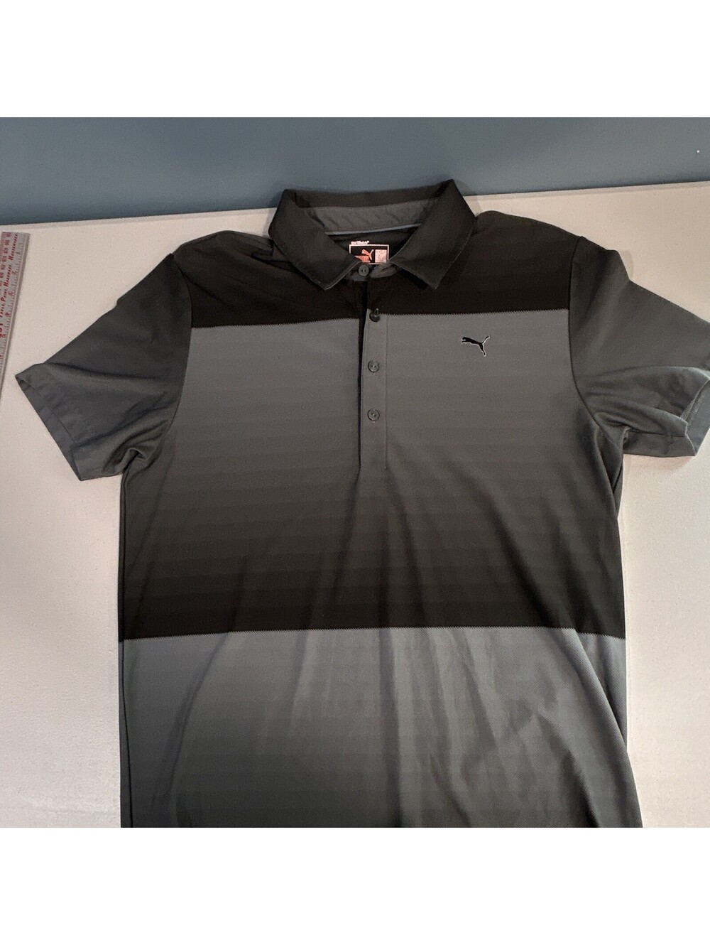 PUMA Men’s Colorblock Polo Shirt L Gray/Black Short Sleeve Collared Button
